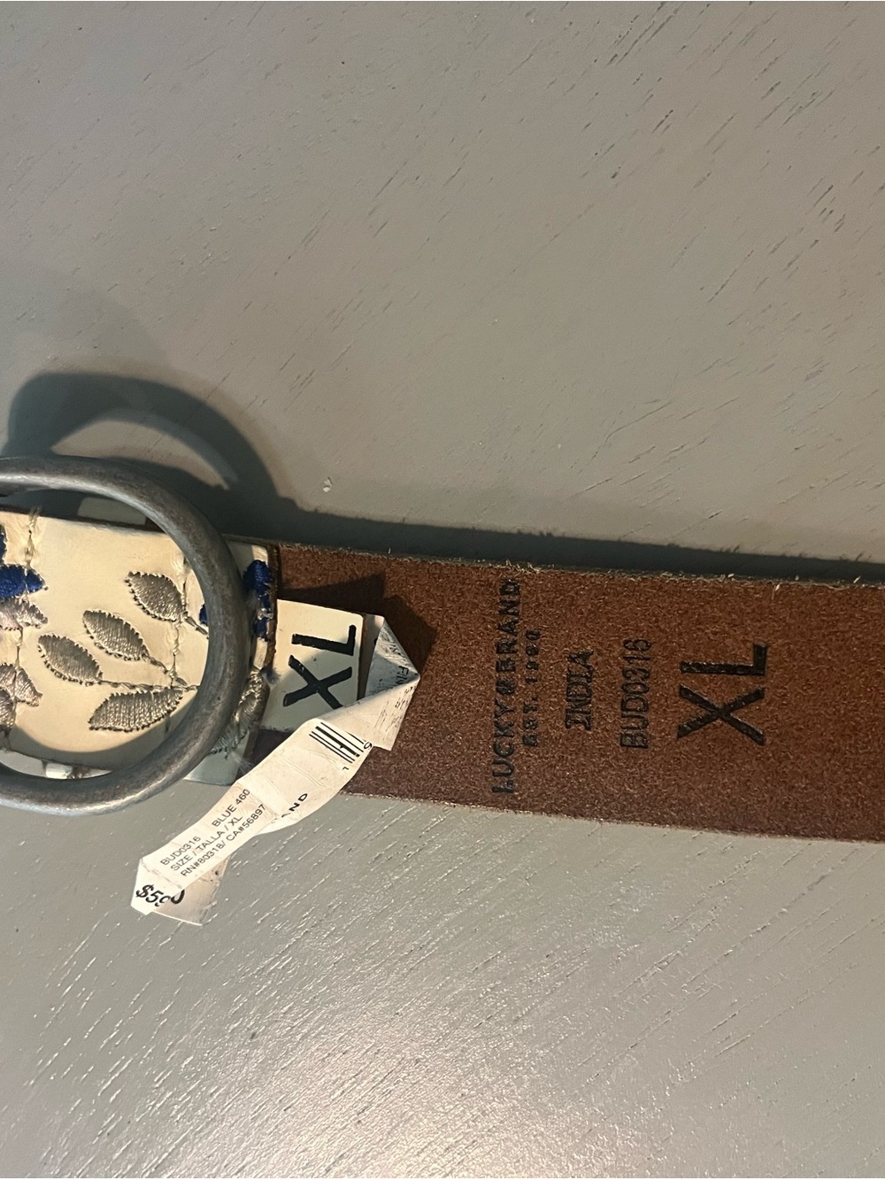 Lucky Brand Floral Embroidered Leather Belt Size XL - Picture 3 of 6